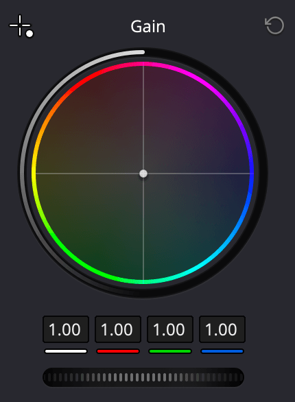 Gain wheel controls in DaVinci Resolve Color page